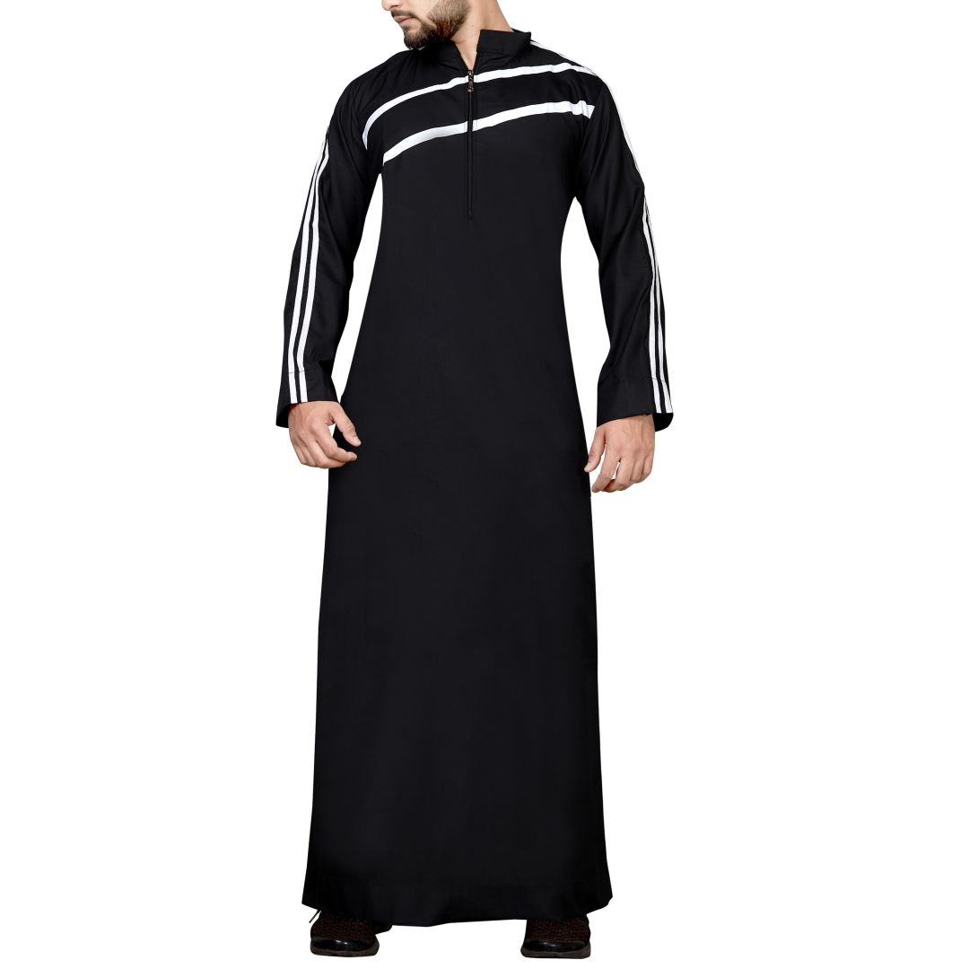 BLACK THOBE WITH WHITE STRIPE ON CHEST AND SLEEVES