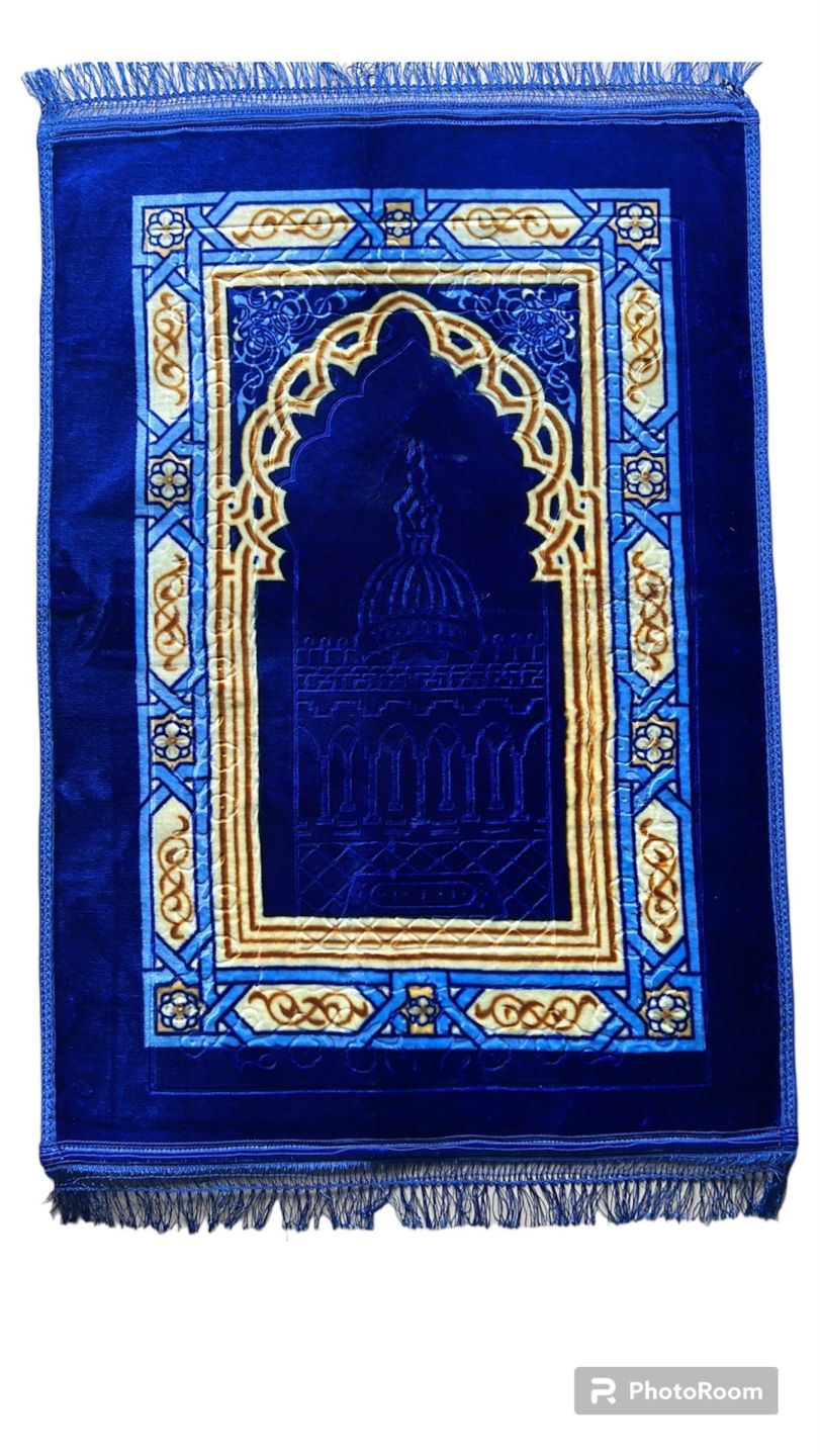Blue Velvet Prayer Mat Musalla Janamaz for Namaz Muslim