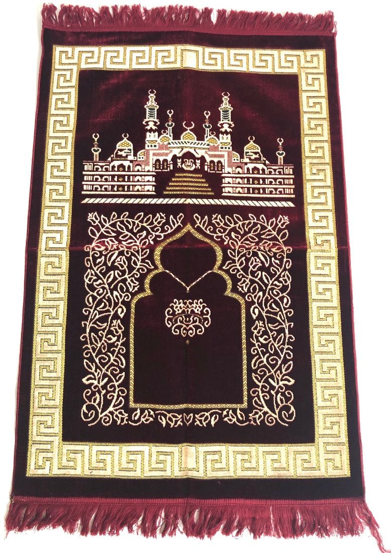 Luxury Velvet Islamic Prayer Rug Maroon