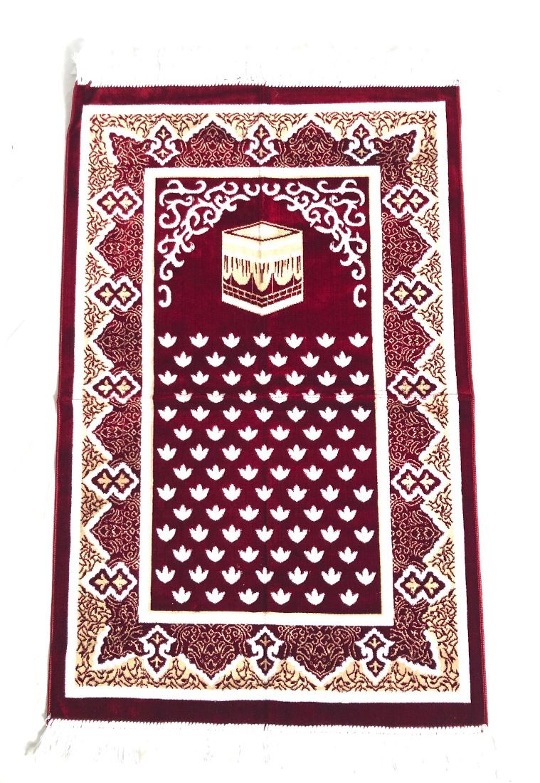 Luxury Velvet Islamic Prayer Rug / Janamaz / Musallah Maroon 