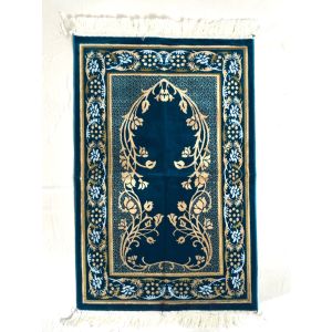 Velvet Islamic Prayer Rug Peacock Blue