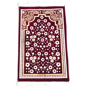 Luxury Velvet Islamic Prayer Rug / Janamaz / Musallah Maroon