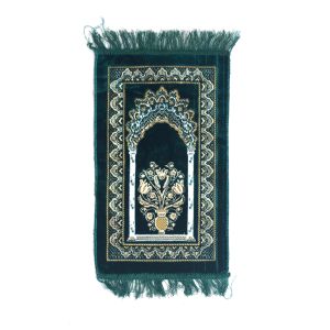 Kids Velvet Islamic Prayer Rug Green