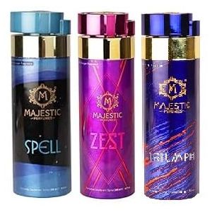 MAJESTIC PERFUMES Unisex Deodorant Spray (Spell,Zest,Triumph, 200ml.X3)
