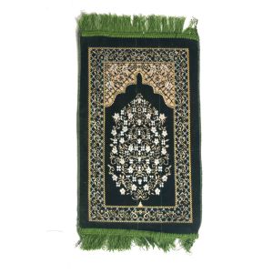 Kids Velvet Islamic Prayer Rug Green #1