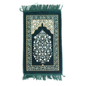 Kids Velvet Islamic Prayer Rug Green