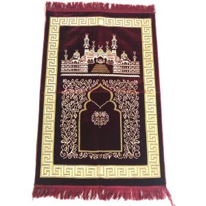 Luxury Velvet Islamic Prayer Rug Maroon