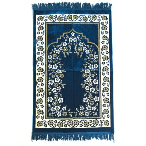 Luxury Velvet Islamic Prayer Rug Blue