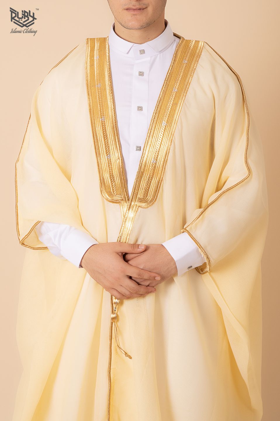 Luxury Cream Bisht with Golden Embellishments