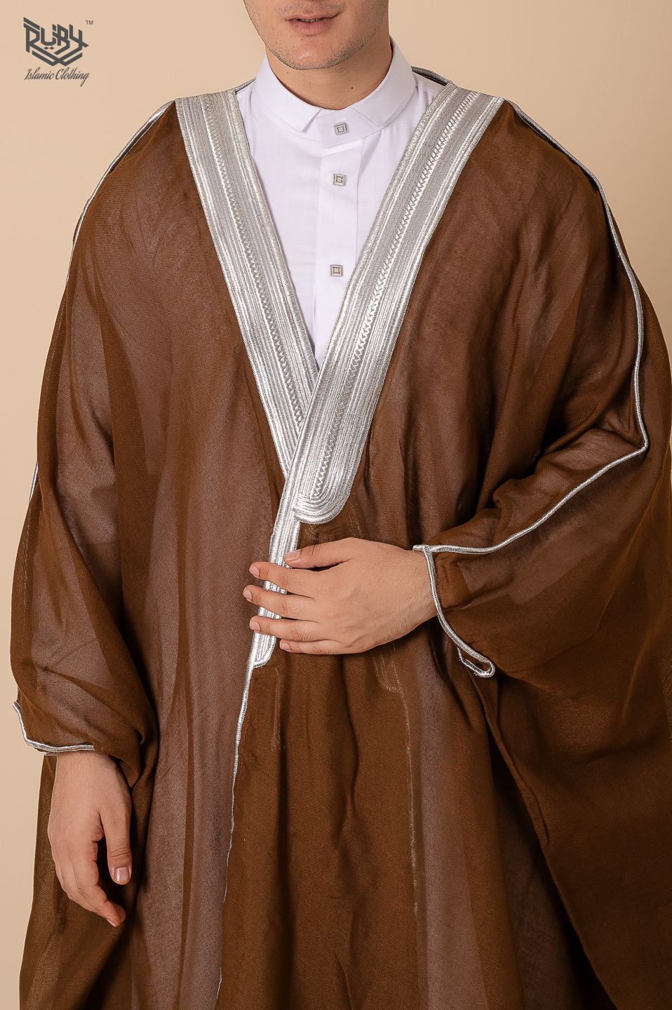 Luxury Brown Bisht with Silver Embellishments