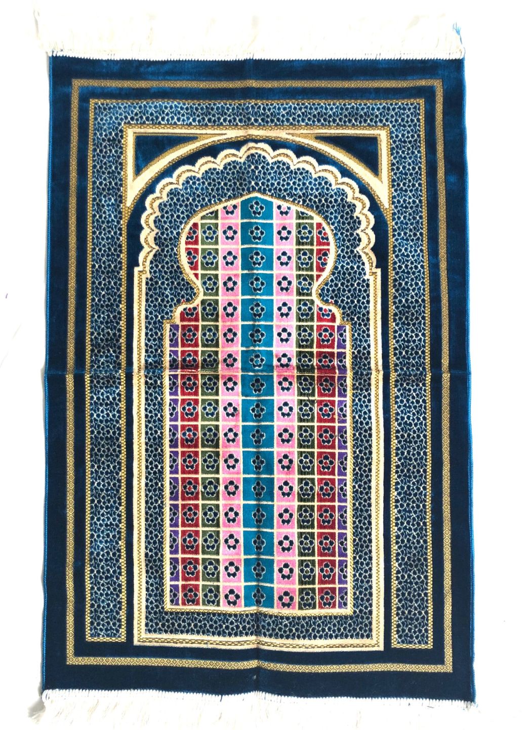 Velvet Islamic Prayer Rug / Janamaz / Musallah Blue