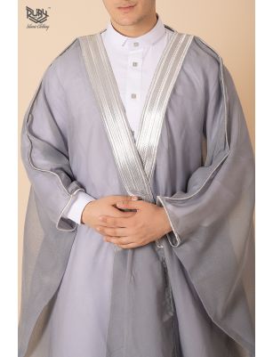 Elegant Grey Bisht with Silver Embroidery