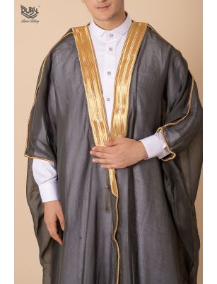 Luxury Dark Grey Bisht with Golden Embellishments