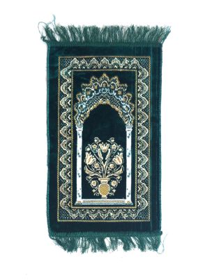 Kids Velvet Islamic Prayer Rug Green