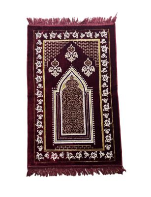 Muslim Prayer Rug, Traditional Style Maroon Mat 