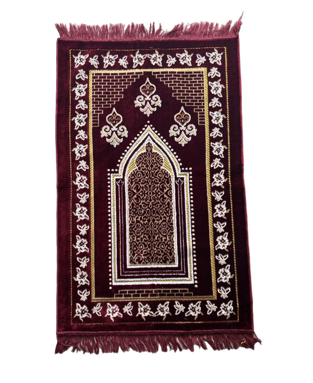Muslim Prayer Rug, Traditional Style Maroon Mat 