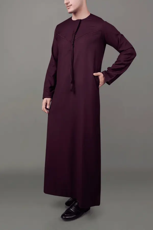 Premium Emirati Maroon Tassel Thobe with Signature Chest Embroidery - Image 4 - Ruby Online