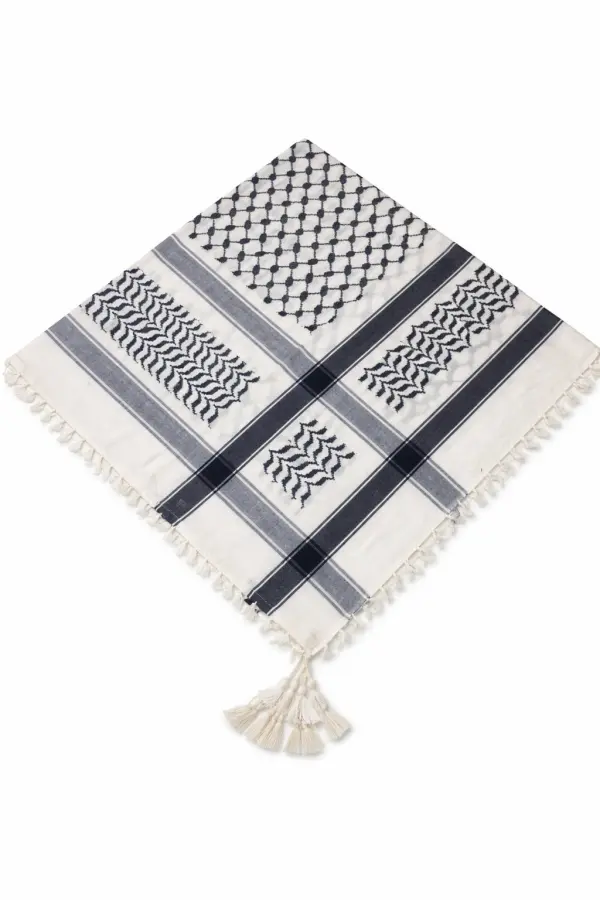 Classic White & Black Keffiyeh Shemagh Scarf with Tassels – Traditional Arabic Headscarf - Image 2 - Ruby Online