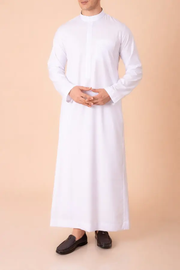 Premium Pure White Minimal Thobe with Concealed Placket