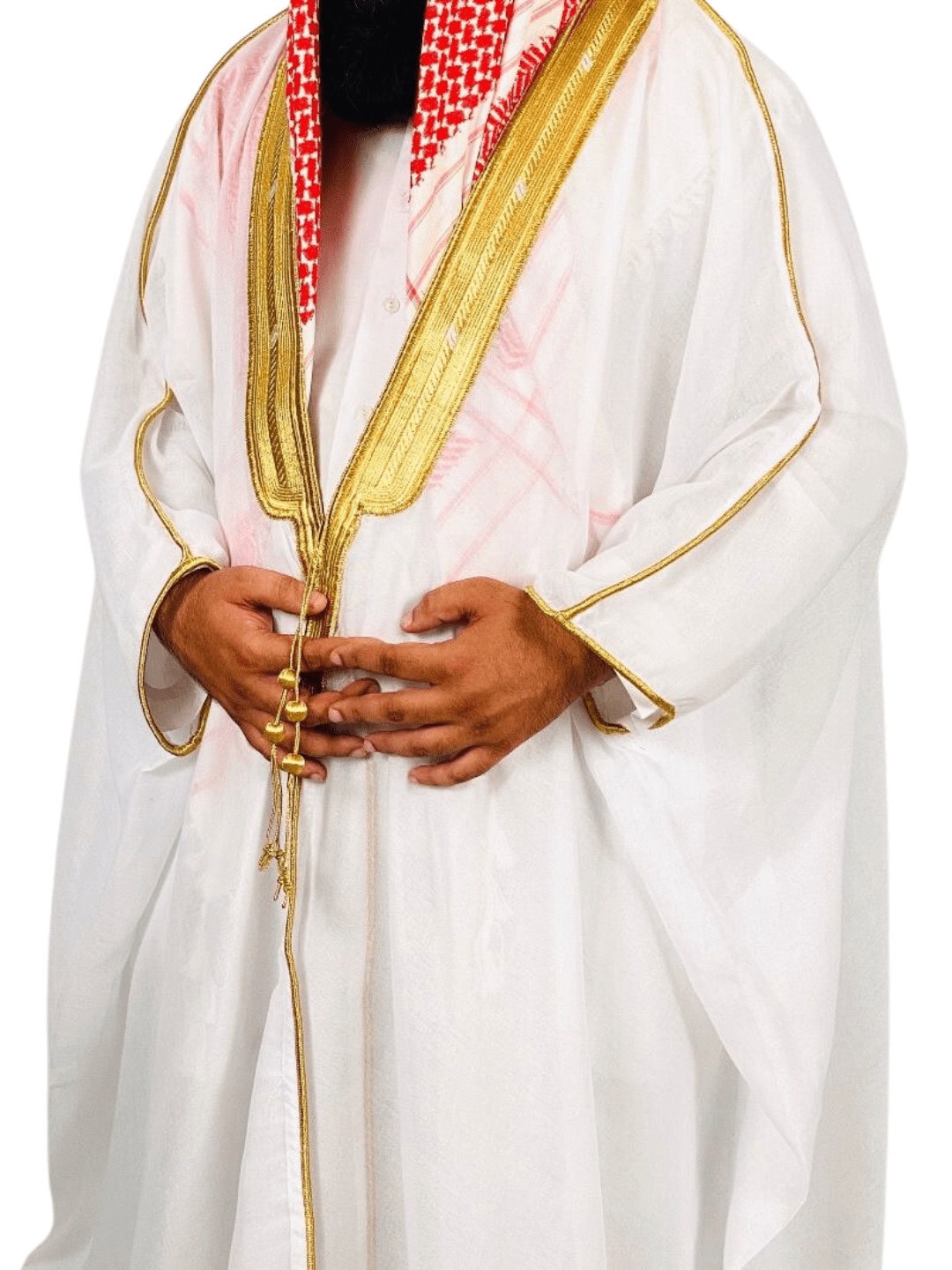 Off-White Arabic Bisht for Men with Gold Zari Border Embroidery – Premium Lightweight Open-Front Cloak - Image 3 - Ruby Online