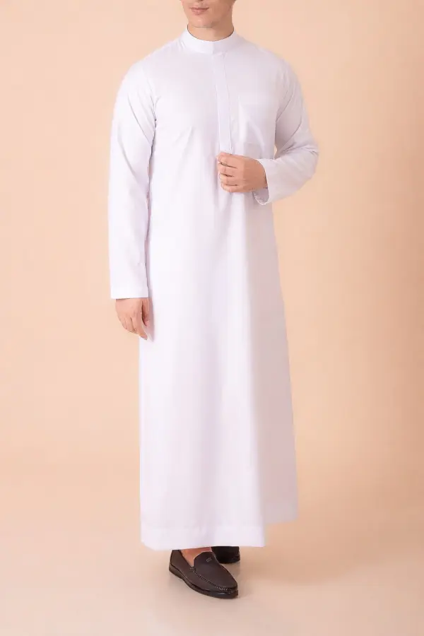 Premium Pure White Minimal Thobe with Concealed Placket - Image 2 - Ruby Online