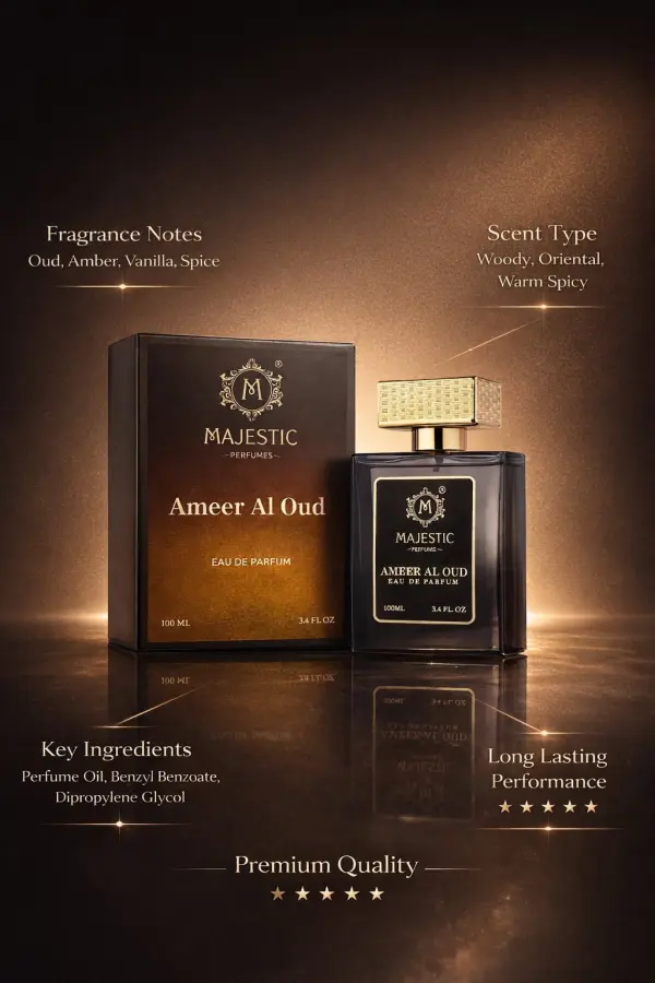 Majestic Perfumes Ameer Al Oud Eau de Parfum 100ml – Premium Arabian Oud Luxury Fragrance - Image 3 - Ruby Online