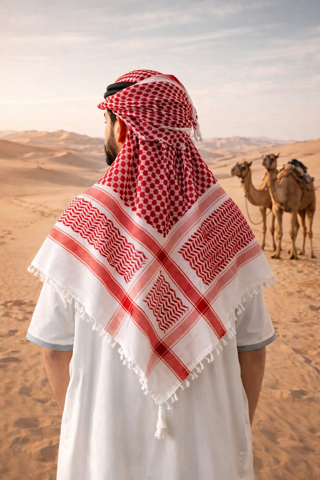 Premium Red & White Arabic Shemagh Keffiyeh – Traditional Arabic Head Scarf with Tassel Fringe - Image 7 - Ruby Online