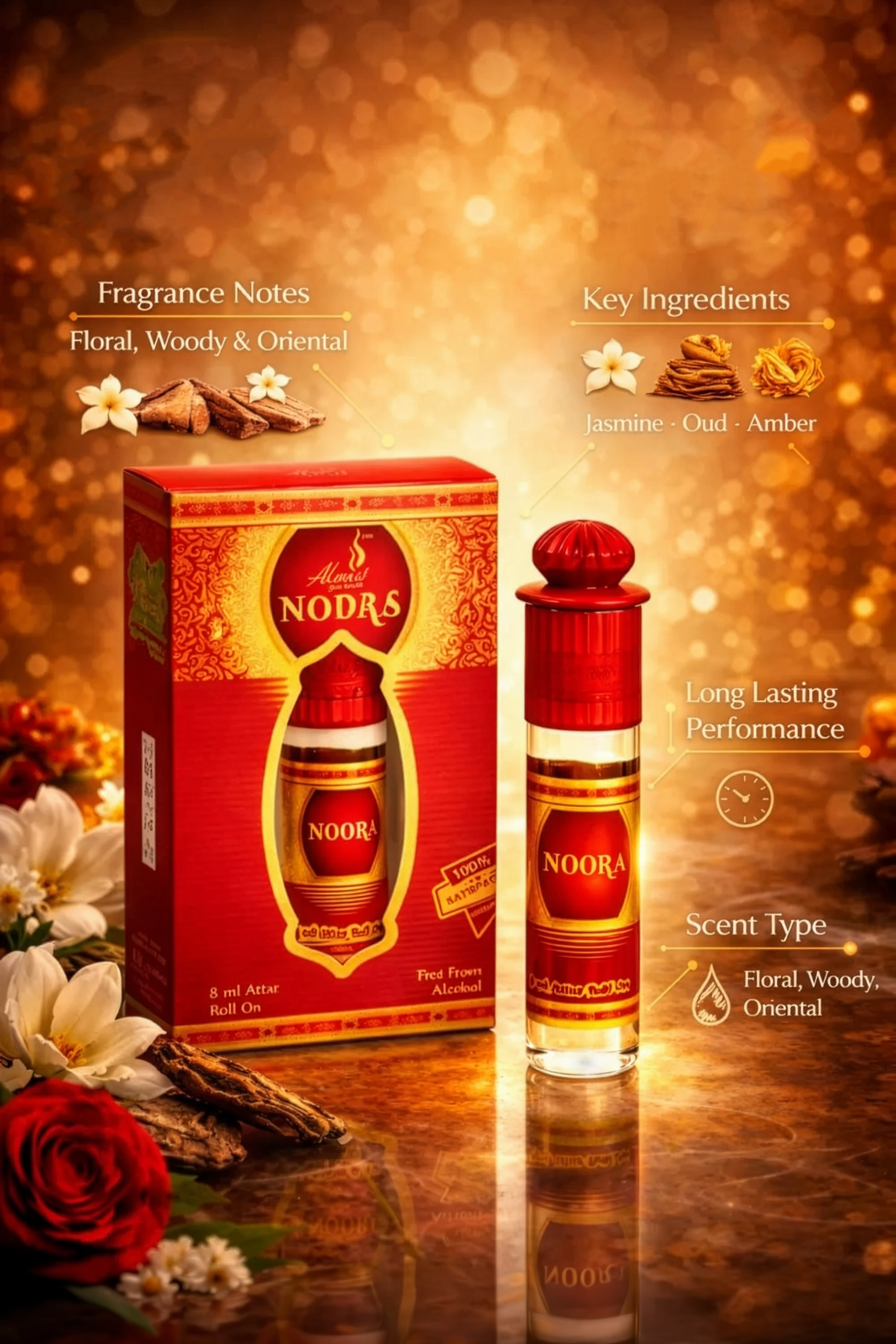 Almas Noora Premium Attar Roll-On – Long Lasting Alcohol-Free Arabic Perfume Oil