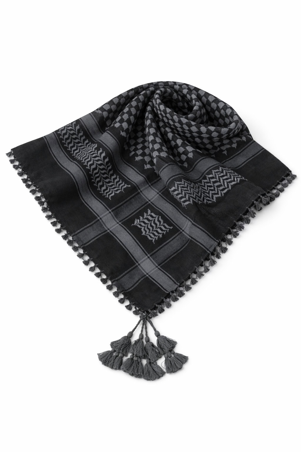 Premium Dark Grey Traditional Shemagh Scarf with Tassel Fringe - Image 4 - Ruby Online
