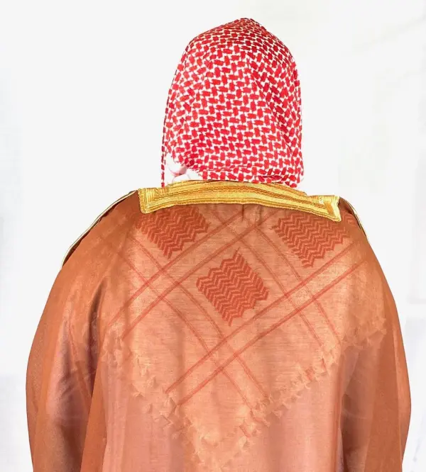 Golden Brown Arabic Bisht for Men with Gold Zari Border Embroidery – Premium Lightweight Open-Front Cloak - Image 2 - Ruby Online