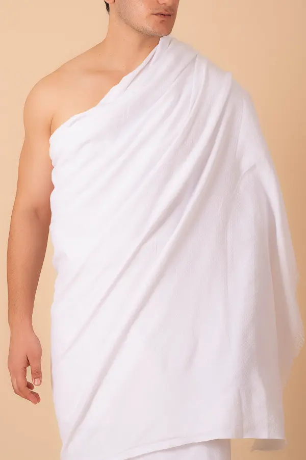 Premium Men’s Pure White 2-Piece Ihram Set for Hajj & Umrah — 46″×92″ (Free Size) — Ultra-Soft Cotton/Towel - Image 4 - Ruby Online