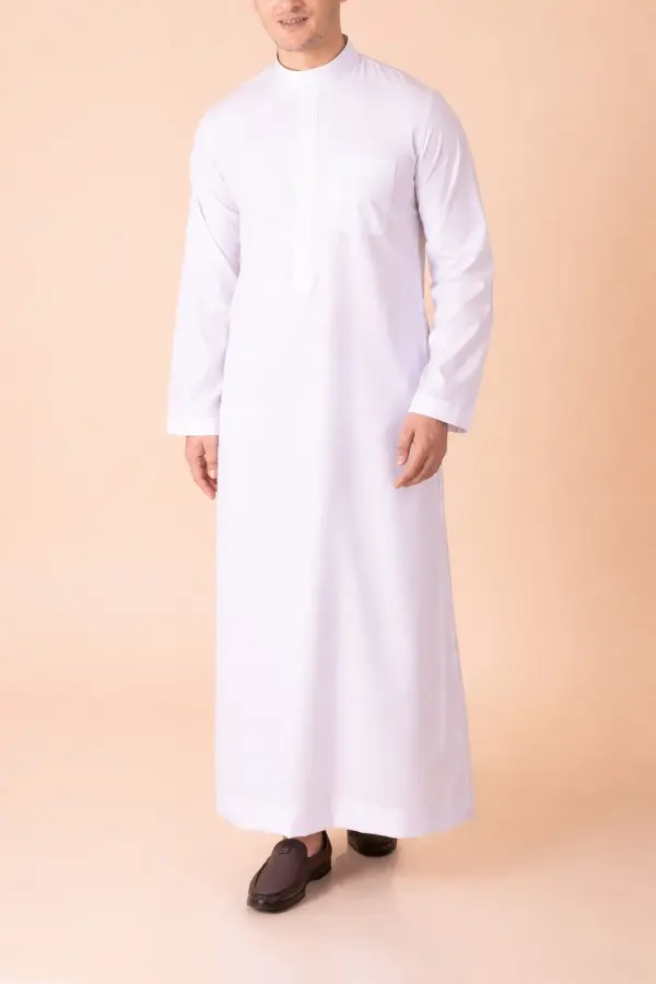 Premium Pure White Minimal Thobe with Concealed Placket - Image 3 - Ruby Online