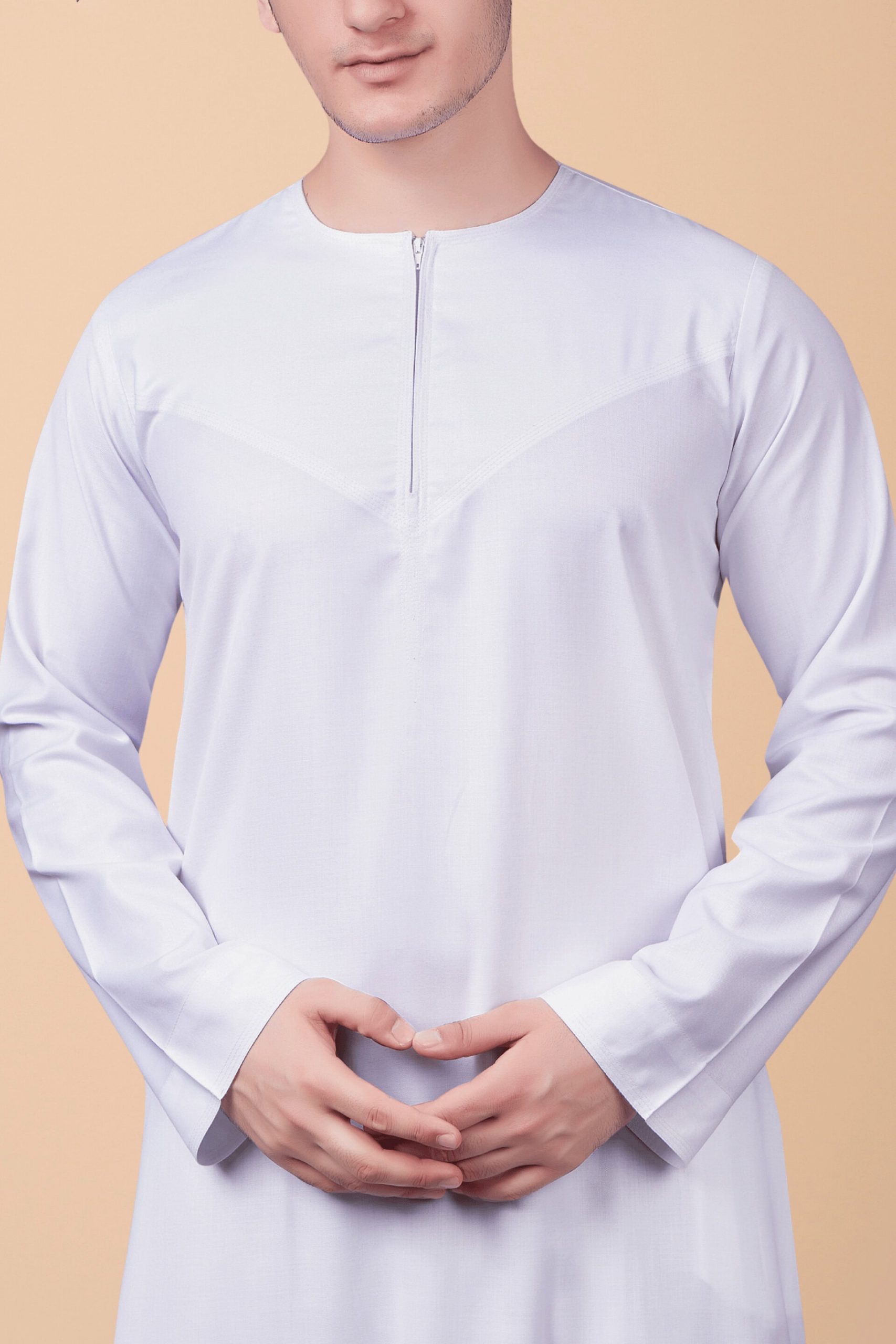 Pure White Modern Zip-Neck Thobe – Minimalist Classic Men’s Islamic Wear - Image 8 - Ruby Online