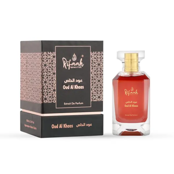 Rifaah Oud Al Khaas Extrait de Parfum 100ml – Deep Ruby Luxury Oud Perfume with Gold Signature Bottle - Image 4 - Ruby Online