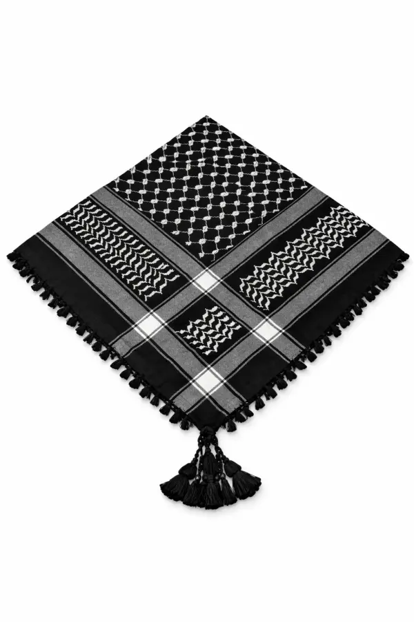 Premium Black Traditional Arab Shemagh Keffiyeh Scarf with Tassel Border - Image 3 - Ruby Online