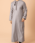 Light ash grey Omani thobe with black loop embroidery and tassel for men