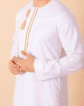 White Omani thobe with golden embroidery and tassel for men