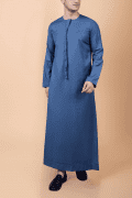 Steel blue Emirati thobe with tassel and subtle blue chest embroidery