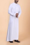 Classic White Plain Thobe with Band Collar