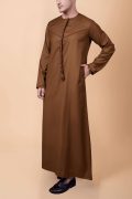 brown emirati thobe with tassel minimal stitch embroidery