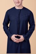 navy blue emirati thobe with tassel minimal stitch embroidery