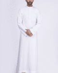 Classic White Plain Thobe with Band Collar