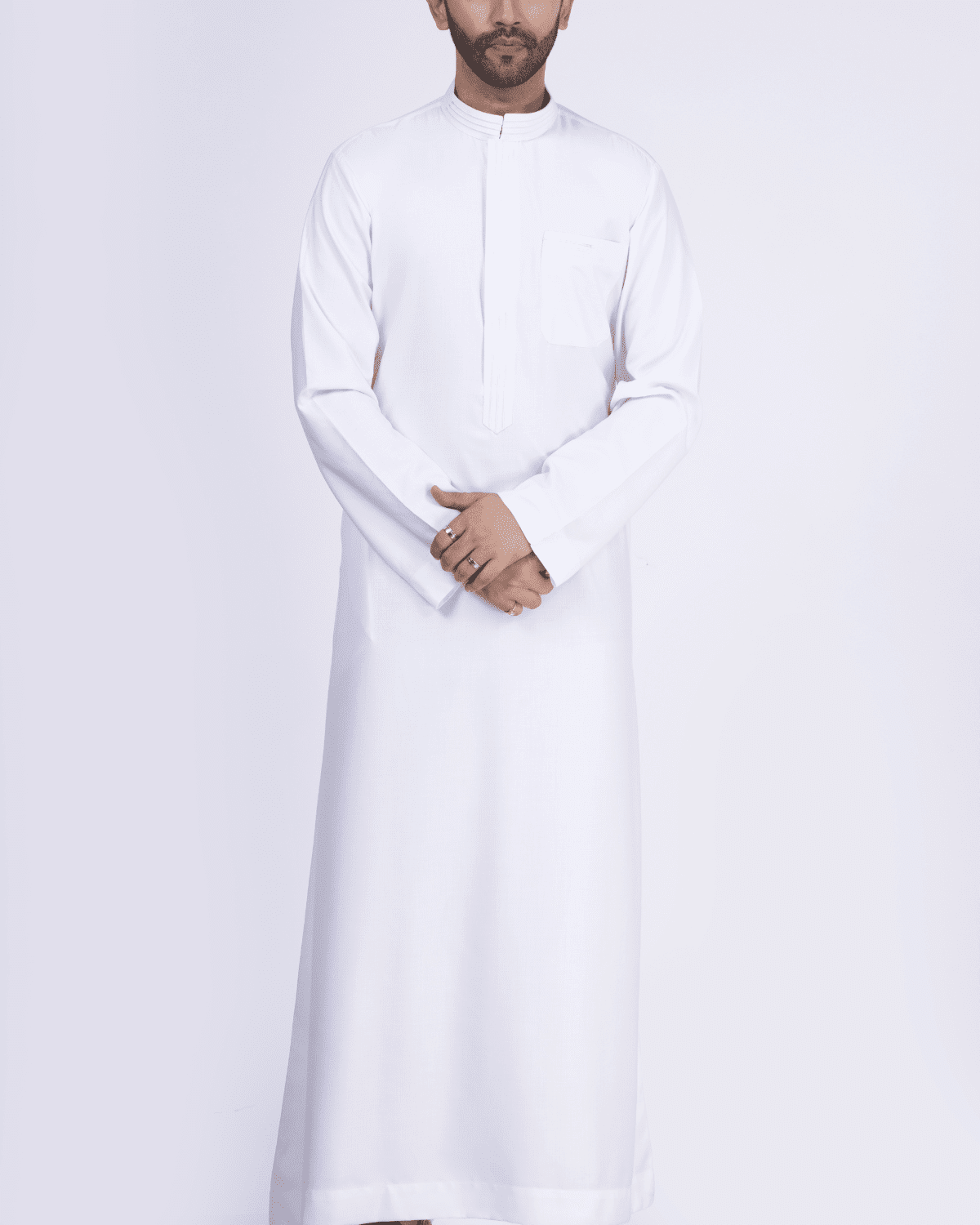 Classic White Plain Thobe with Band Collar