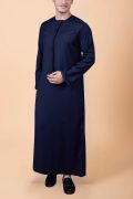 navy blue emirati thobe with tassel minimal stitch embroidery