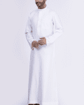 Classic White Plain Thobe with Band Collar