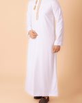 White Omani thobe with golden embroidery and tassel for men