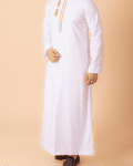 White Omani thobe with golden embroidery and tassel for men
