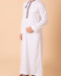 White Omani thobe with green red black embroidery and tassel for men