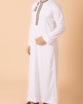 White Omani thobe with green red black embroidery and tassel for men