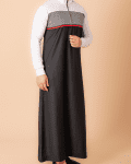 Men wearing black hooded thobe with white sleeves, grey panel and red stripe zip front design